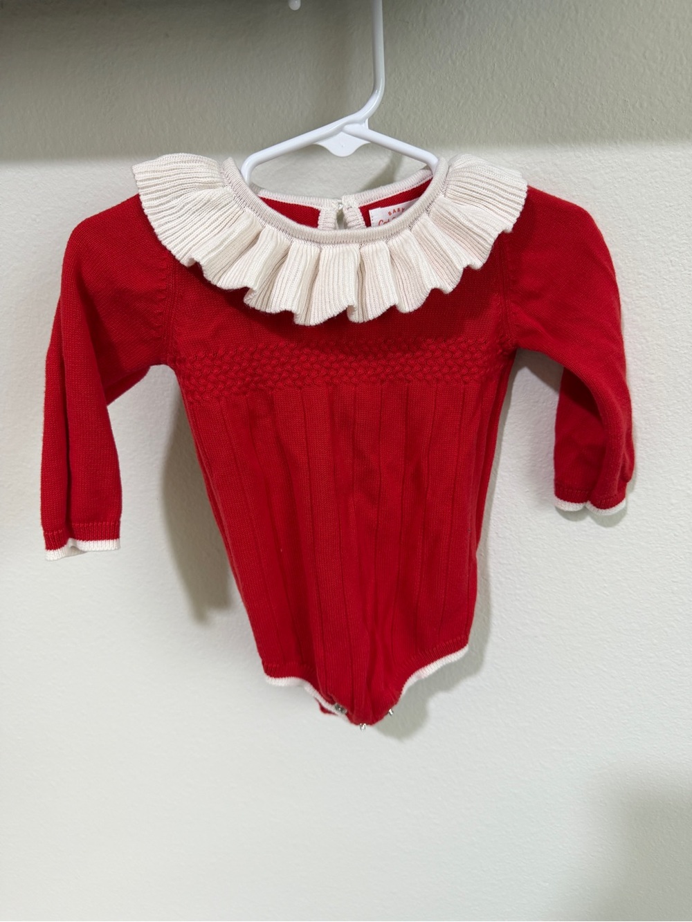 Cat & Jack Red Knit Baby Romper with Cream Ruffle Collar